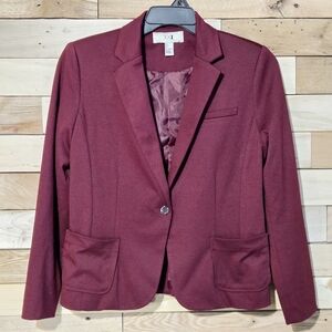 Forever XXI Burgundy Cropped Blazer Jacket Women L Stretch Tailored Lined